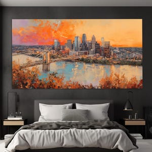 Abstract Cincinnati Canvas Print in an Oil Painting Style, Cincinnati Painting, Cincinnati Wall Art, Neutral Colors Cincinnati, Ohio Poster