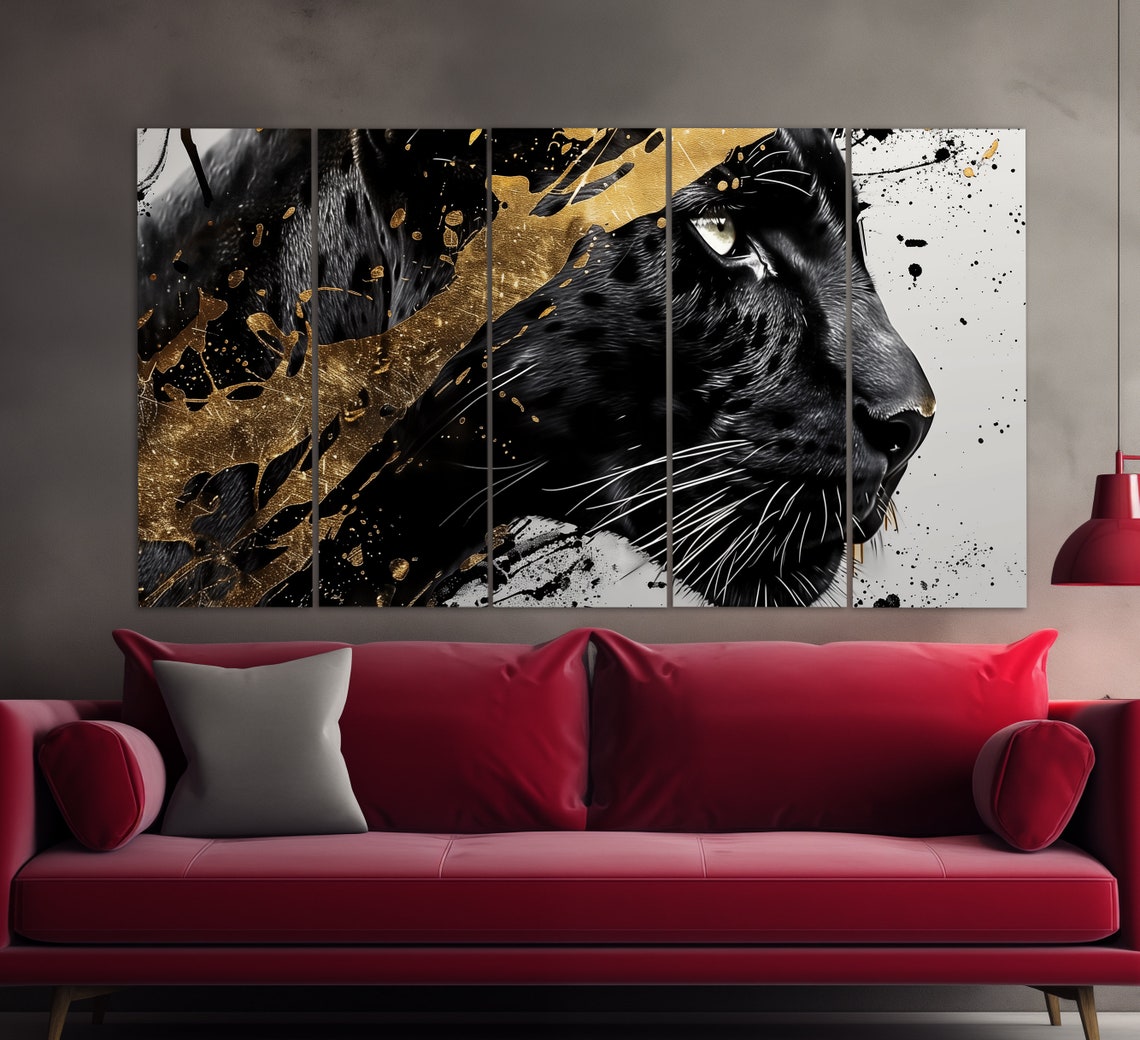 Black Panther Abstract Canvas Print, Panthers Wall Art, Luxury Interior ...
