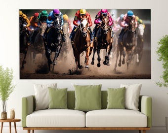 Horse Racing Canvas Print, Horse Derby Wall Art, Horse Riding Painting, Horse Racing Fan Gift, Equestrian Poster