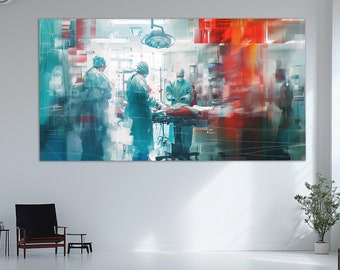 Arte mural abstracto de cirugía, impresión en lienzo de quirófano al óleo, regalo de cirujano, decoración de pared de hospital, pintura de cirugía