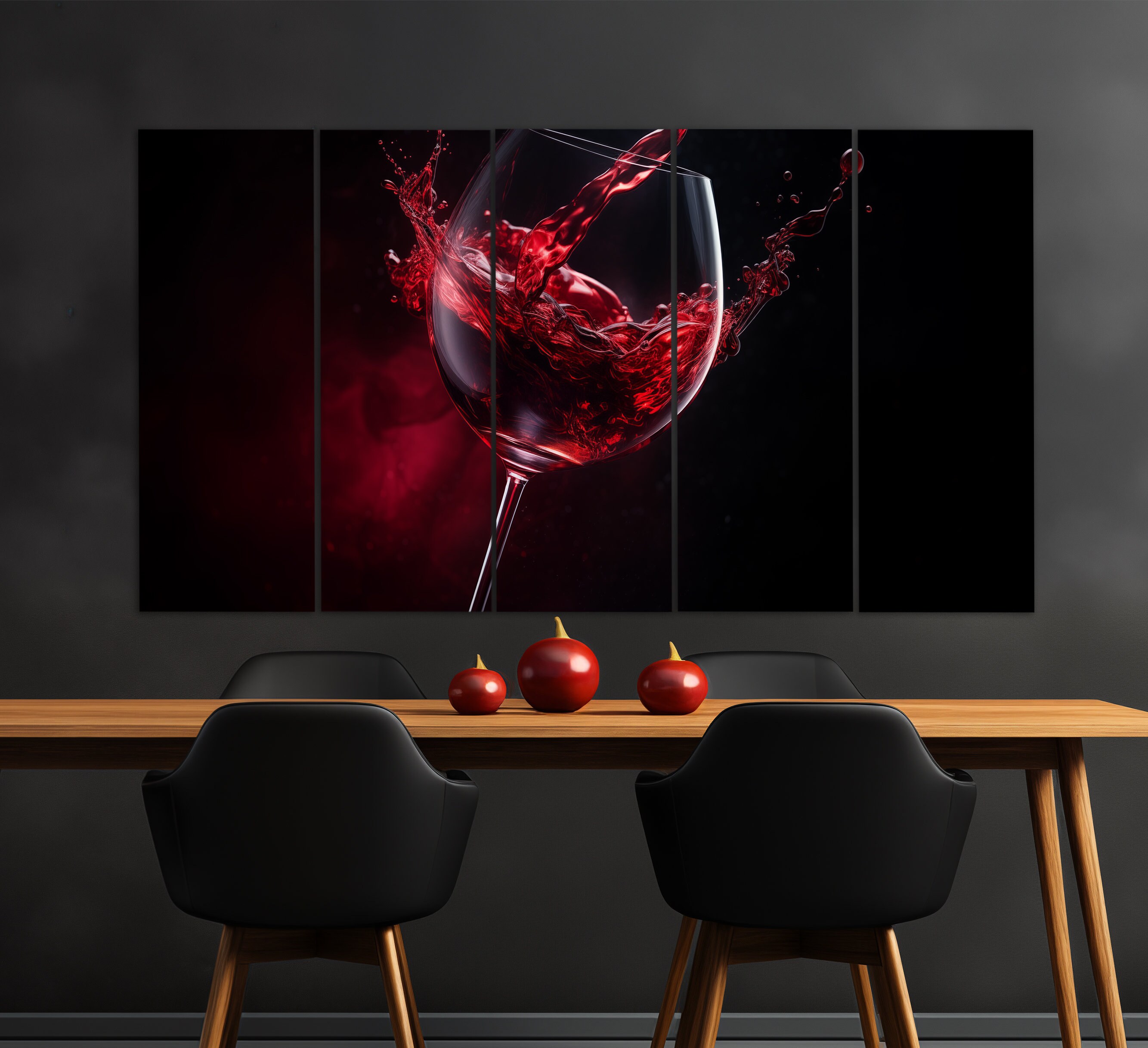 Wine Wall Art, Abstract Red Wine Glass Canvas Print, Kitchen Wall Decor ...
