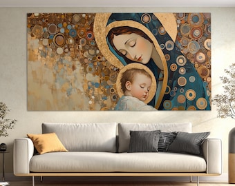 The Virgin and Child Canvas Print in a Vintage Painting Style, Religious Wall Art, Virgin Mary Painting, Catholic Gift