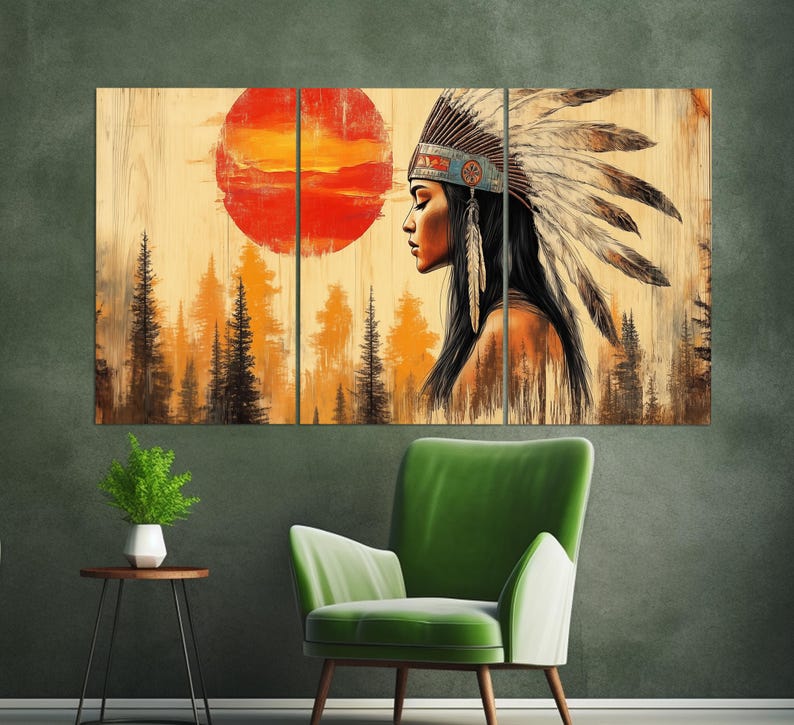 Beautiful Native American Woman Canvas Print in an Oil Painting Style ...