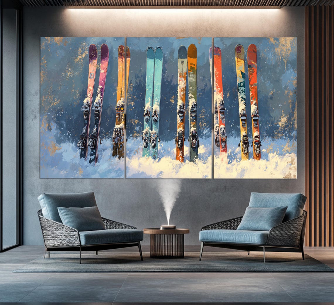 Ski Wall Art, Skiing Canvas Print, Abstract Ski Painting, Ski Poster ...