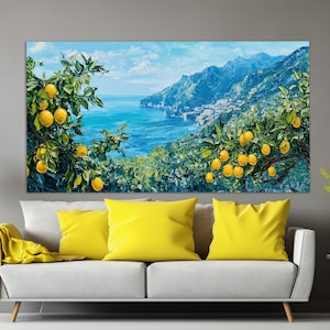 Lemon Groves on Amalfi Canvas Print in an Oil Painting Style, Amalfi Coast Village, Amalfi Painting, Italy Wall Art, Vintage Amalfi Wall Art
