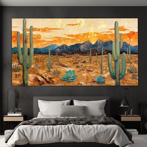 Abstrakte Arizona Wüste Ölgemälde Druck, Saguaro in Arizona Wandbild, Kakteen Ölgemälde Druck, Arizona Wüste Wandkunst