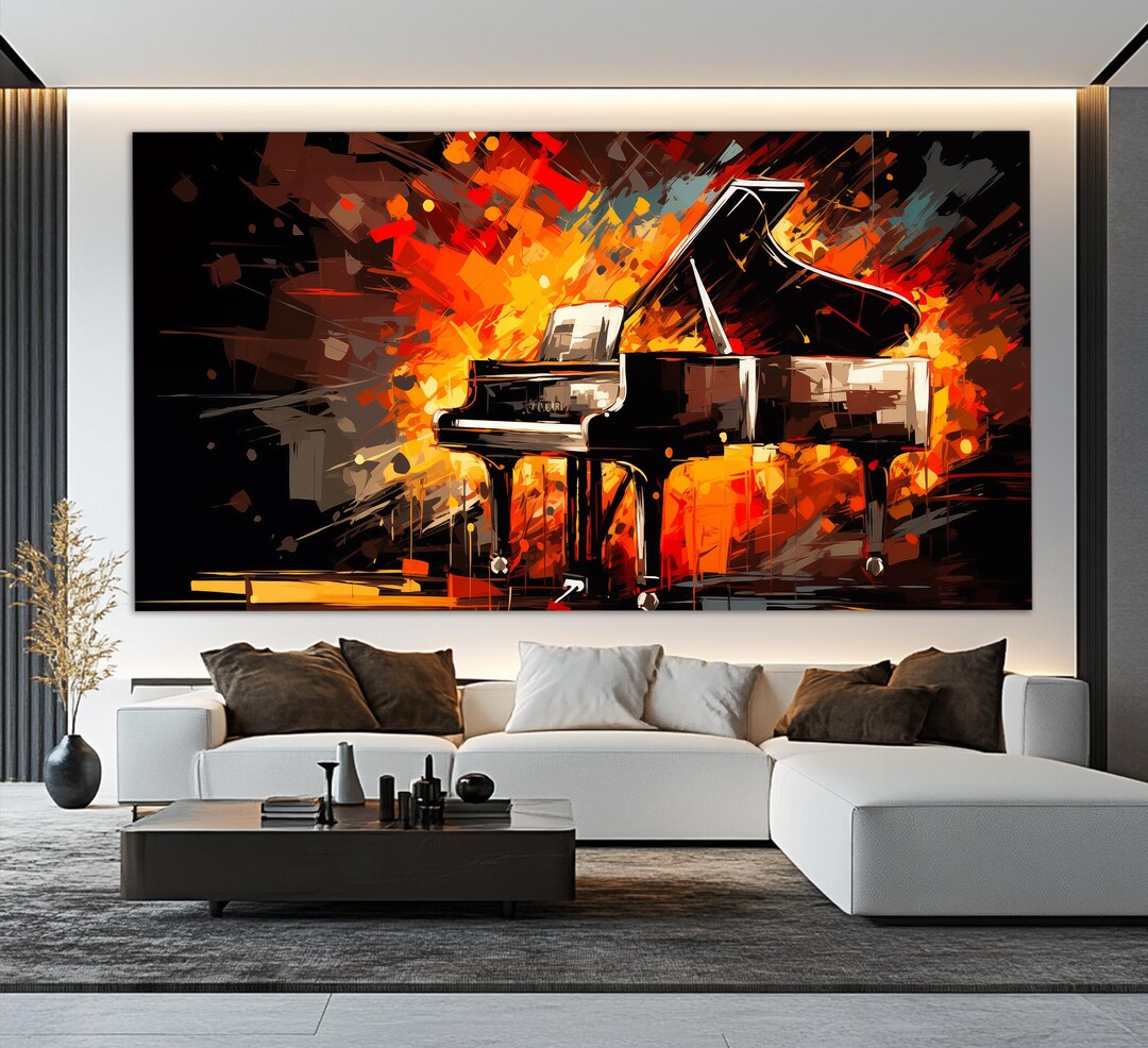Music Wall Art, Abstract Piano Canvas Print in Oil Painting Style ...