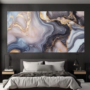 Impresión en lienzo de mármol de lujo, pintura abstracta de mármol, arte mural de mármol, arte mural contemporáneo, decoración de pared dorada, impresión interior contemporánea
