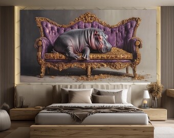 Rhino on the Sofa Canvas Print, Modern Contemporary Wall Art