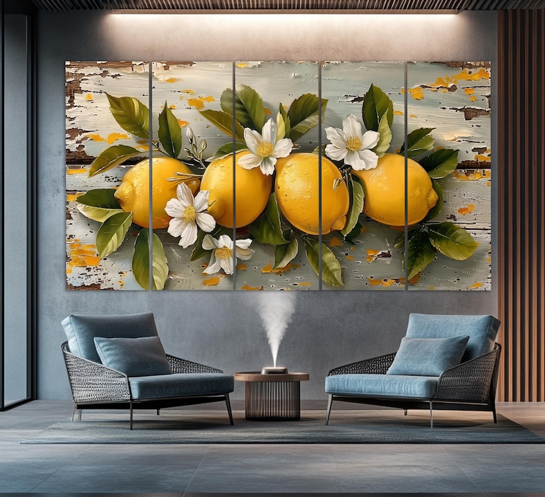 Lemon Wall Art, Large Kitchen Painting, Lemon Canvas Print, Lemon ...