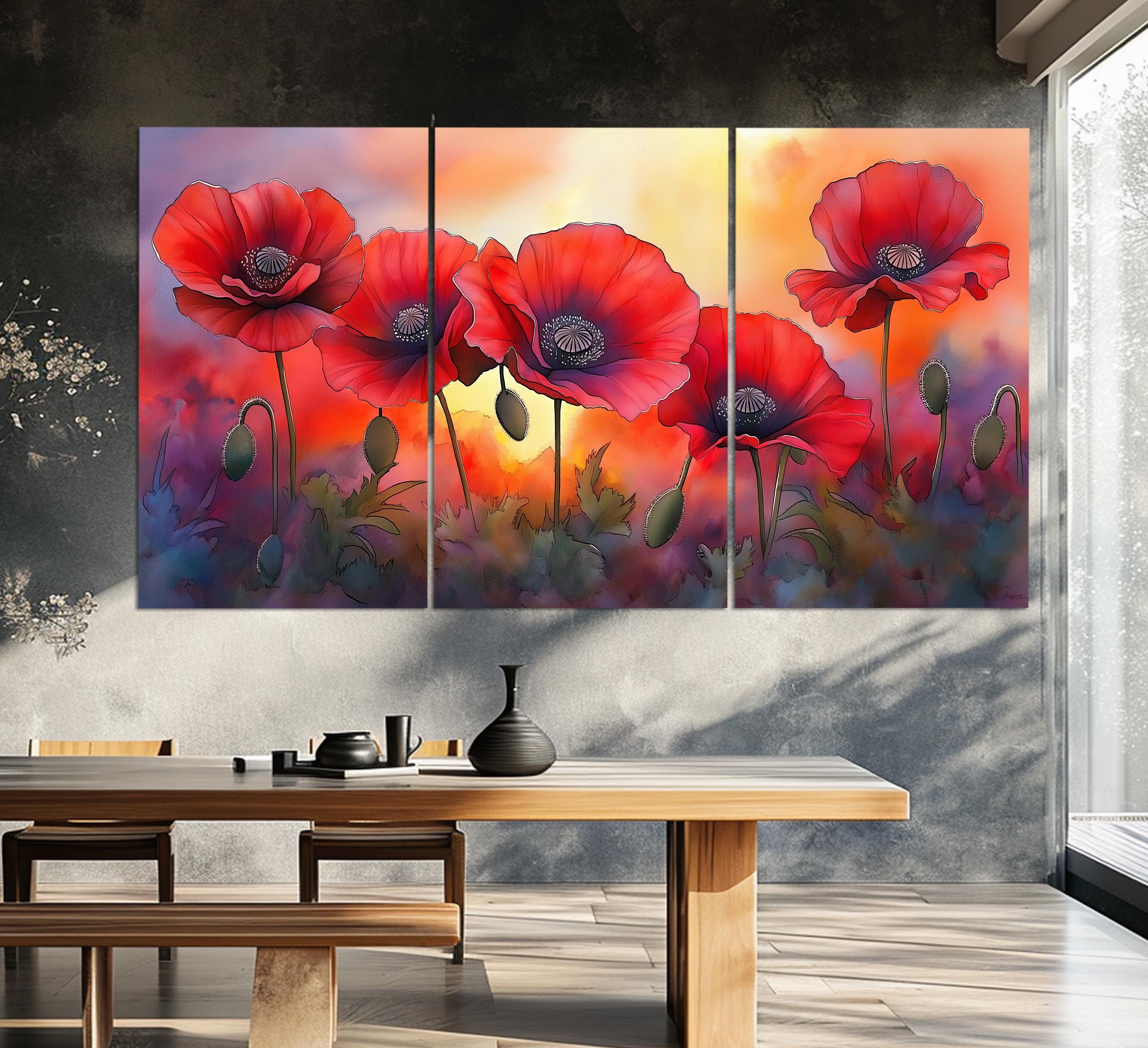 Scenic Poppy Flowers Canvas Print in a Painting Style, Red Floral Wall ...