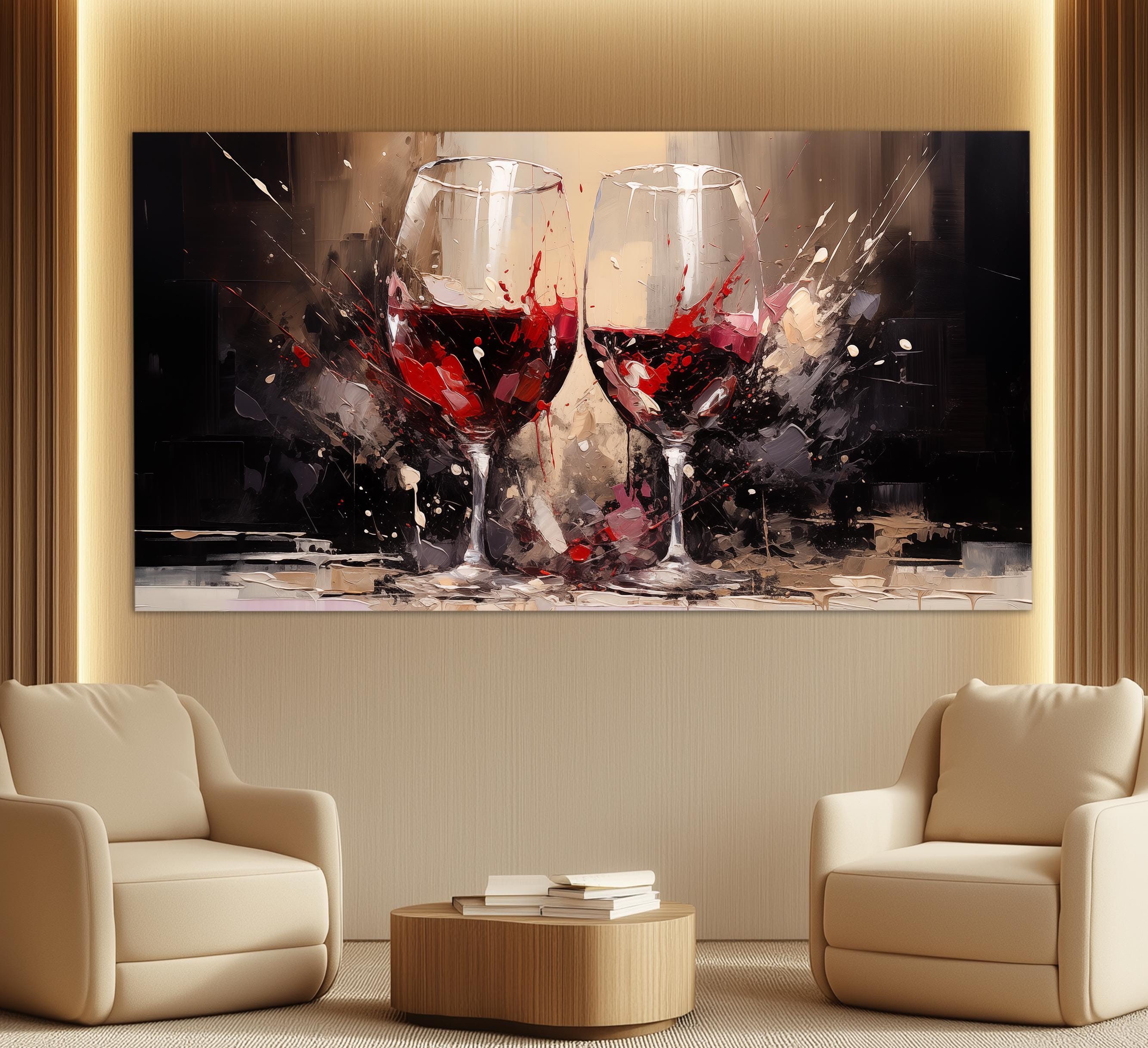Wine Canvas Wall Art, Abstract Red Wine Glasses Canvas Print, Kitchen ...