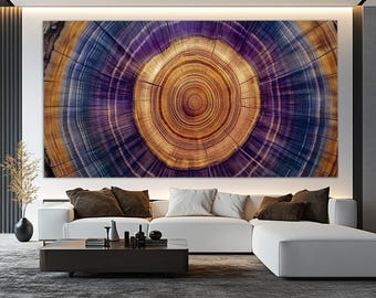 Grote canvasafdruk met houten textuur, canvaskunst boomringen, moderne muurkunst, boom uitgesneden muurkunst, rustieke slaapkamer muurdecoratie