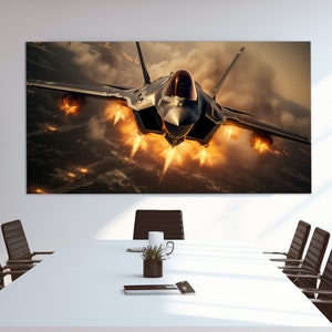 Impression sur toile Lockheed Martin F-35 Lightning II, oeuvre d&#39;art murale militaire, cadeau militaire, tableau F-35, impression sur toile abstraite avion militaire