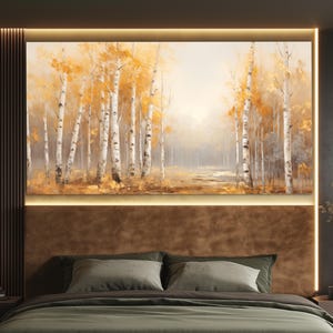 Birch Grove Canvas Print, Autumn Forest Wall Art, Russian Nature Wall Art, Birch Wall Decor, Autumn Birch Trees Painting, Neutral Tones Art