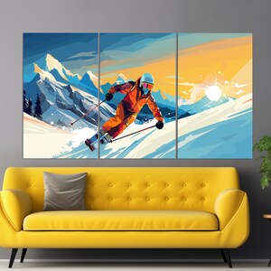 Skiing Canvas Print in a Pop Art Style, Ski Wall Art, Abstract Skier Painting, Ski Poster, Winter Sports Canvas Art, Skier Gift image 2