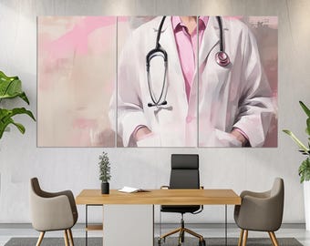 Dokter met stethoscoop canvasafdruk, gezondheidszorg muurkunst, therapeut cadeau, ziekenhuis muur decor, dokter cadeau, medisch schilderij, dokter poster