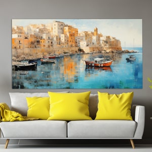 Impressão em tela da Sicília em estilo de pintura a óleo vintage, Sicília em cores neutras, arte de parede da Sicília, arte de parede vintage da costa italiana