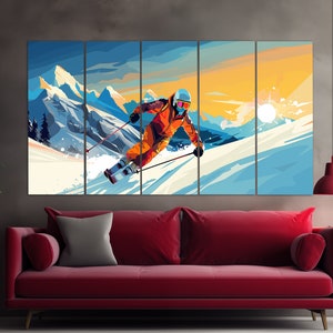 Skiing Canvas Print in a Pop Art Style, Ski Wall Art, Abstract Skier Painting, Ski Poster, Winter Sports Canvas Art, Skier Gift image 3