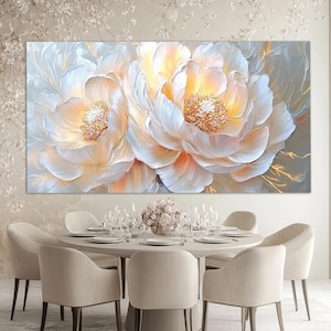 Soft Tones Peonies Canvas Print, Floral Wall Decor, Romantic Wall Art, Abstract Peonies Painting, Romantic Gift, White Peonies Print