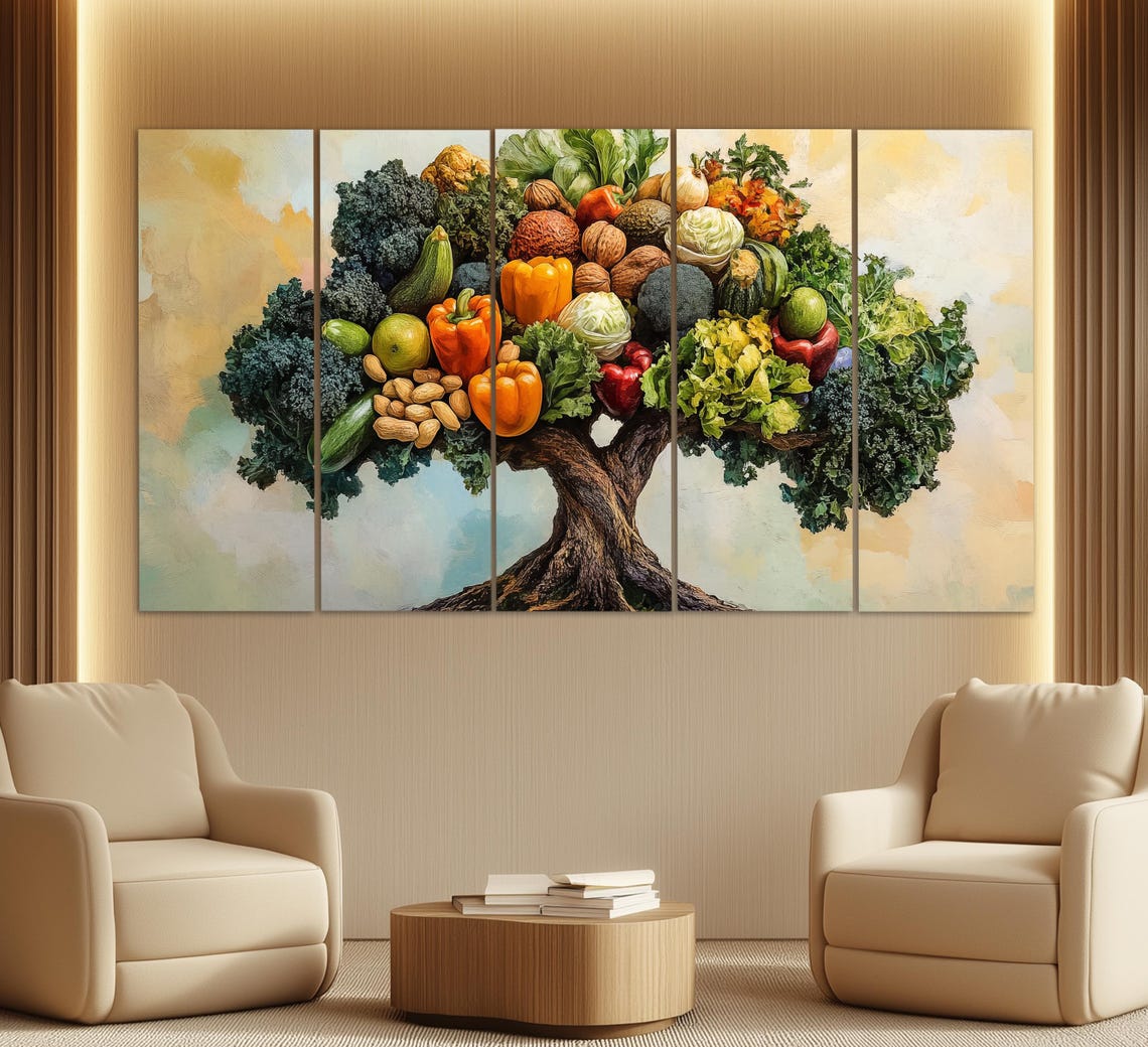 Healthy Food Tree Abstract Canvas Print, Healthy Food Wall Art, Kitchen ...