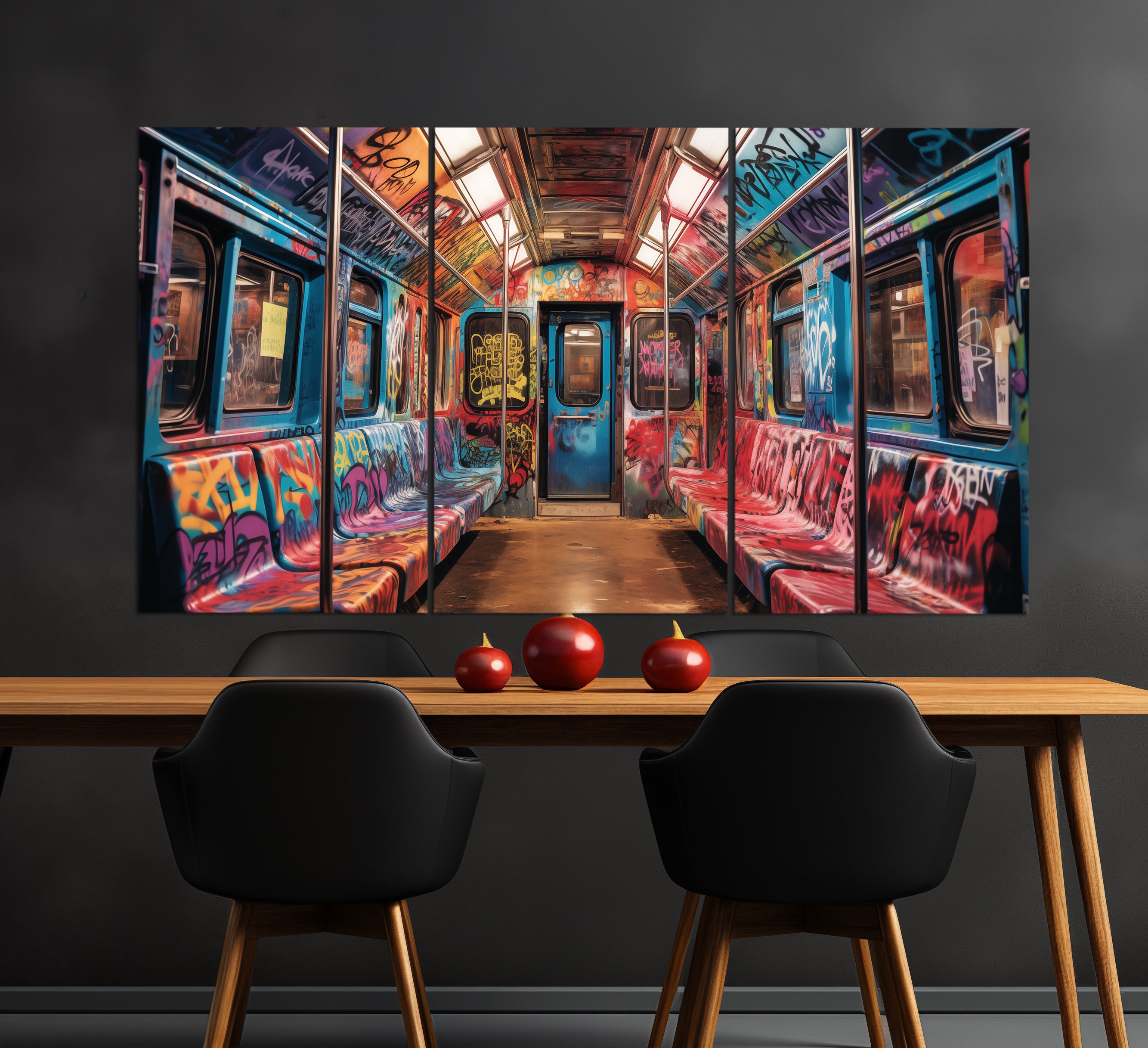 初売り With Painted Car Subway Graffiti Underground Print, Canvas アート・デザイン・音楽