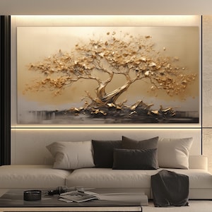 Stampa su tela di bonsai dorato, dipinto di albero astratto, decorazione murale di lusso, decorazione murale moderna per ufficio, stampa su tela di bonsai, poster di bonsai