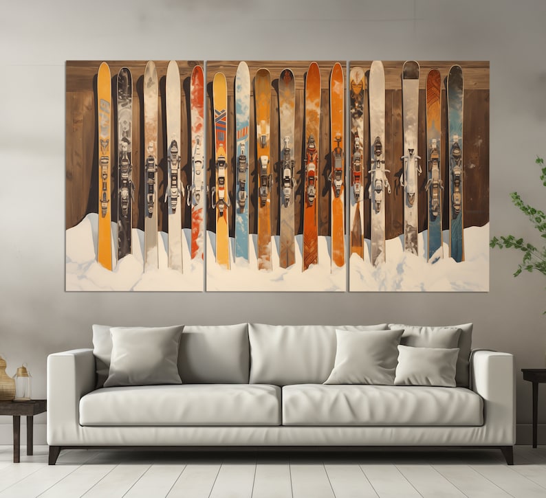 Vintage Ski Wall Art, Skiing Canvas Print, Abstract Ski Painting, Ski ...