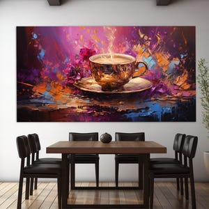 Arte de parede de café, impressão em tela abstrata de xícara de café, pôster de cozinha, decoração de parede de cozinha, decoração de parede de café, pintura de café, impressão de café