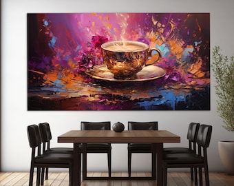 Arte murale del caffè, stampa su tela astratta di una tazza di caffè, poster da cucina, decorazione da parete per la cucina, decorazione da parete per il bar, dipinto sul caffè, stampa sul caffè