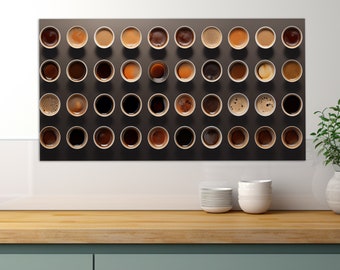 Arte murale astratta con caffè, stampa su tela con tazze da caffè, poster con caffè, decorazione da parete per cucina, decorazione per caffetteria, decorazione da parete per bar, stampa con caffè