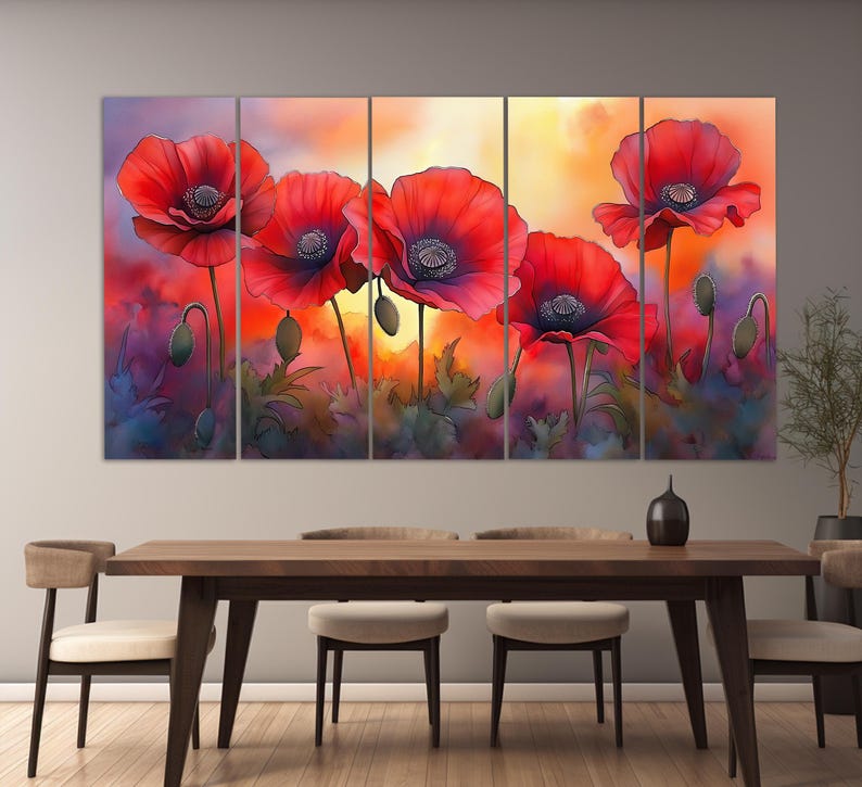 Scenic Poppy Flowers Canvas Print in a Painting Style, Red Floral Wall ...