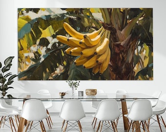 Banana Branch Canvas Print, Bananas on Palm Painting, Bananas Wall Art, Tropical Wall Decor, Bananas Painting, Bananas Print
