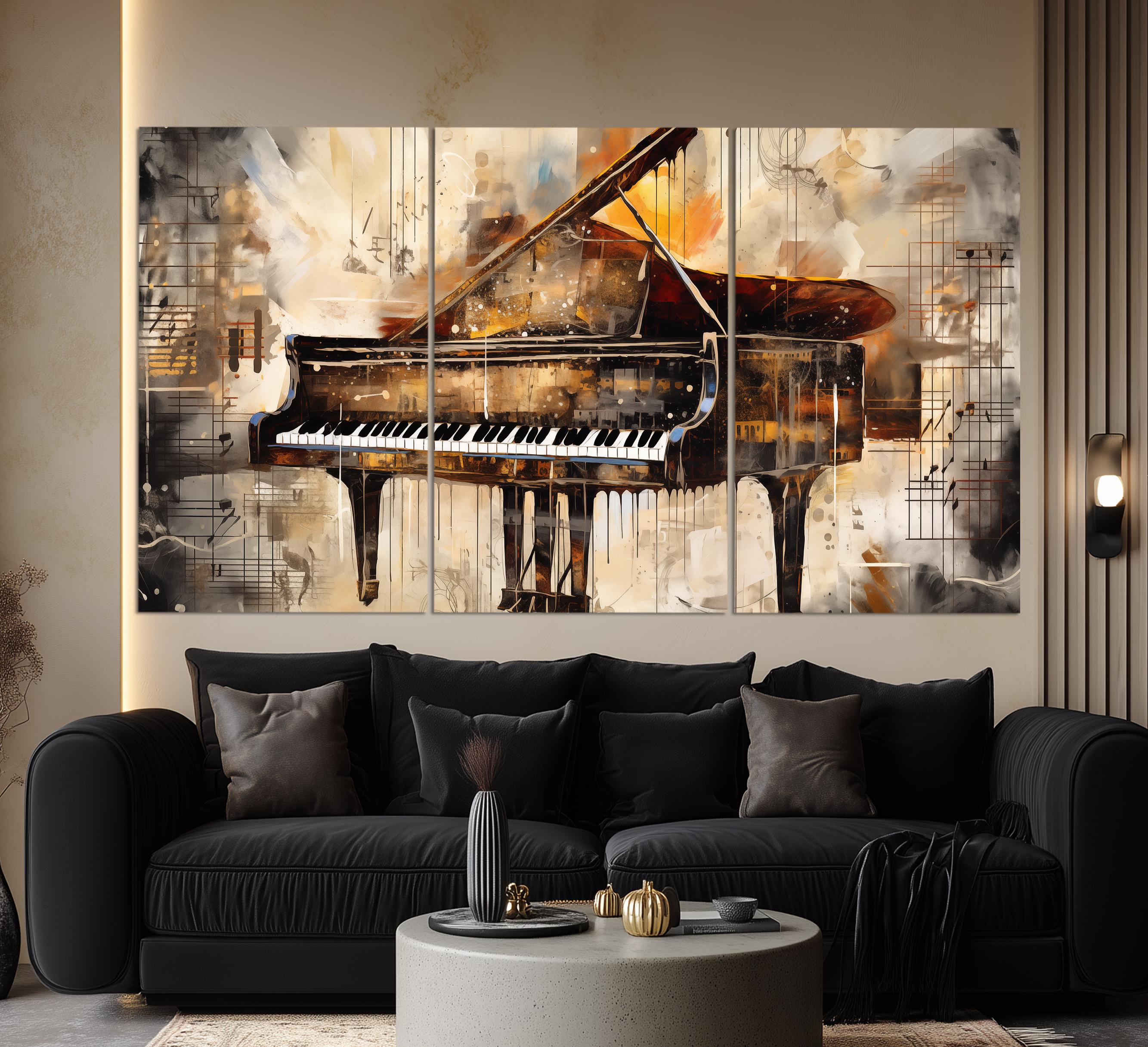 Abstract Grand Piano Canvas Print in Retro Painting Style, Music Wall ...