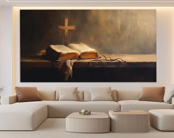 Holy Bible Canvas Print in a Vintage Oil Painting Style, Bible Wall Art, Religious Canvas Art, Bible Painting, Religious Wall Decor