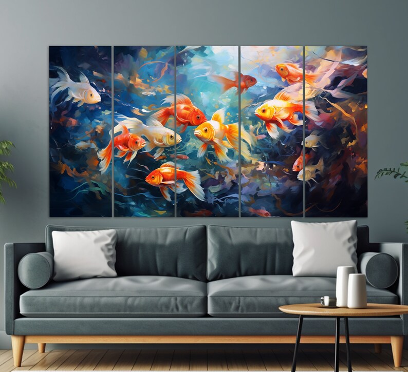 Colorful Fish Canvas Print in an Oil Painting Style, Underwater Wall ...