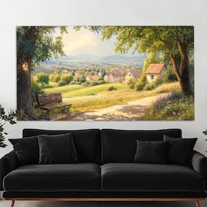 Scenic French Village Canvas Print in an Oil Painting Style, Abstract French Wall Art, Rustic , Provence Painting, Provence Wall Art