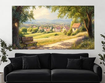Scenic French Village Canvas Print in an Oil Painting Style, Abstract French Wall Art, Rustic , Provence Painting, Provence Wall Art