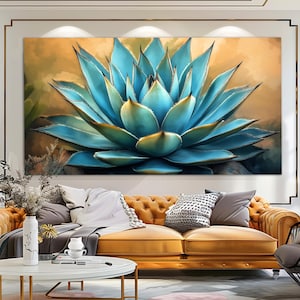 Scenic Agave Cactus Canvas Print in a Painting Style, Blue Agave Poster, Agave Wall Art, Abstract Cactus Painting, Cactus Canvas Art
