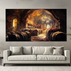 Vintage Wine Cellar Canvas Print in Oil Painting Style, Wine Wall Art, Wine Canvas Art, Winery Wall Decor, Wine Shop Decor, Wine Cellar Art