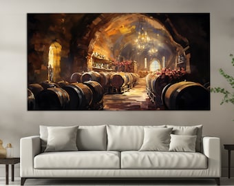 Vintage Wine Cellar Canvas Print in Oil Painting Style, Wine Wall Art, Wine Canvas Art, Winery Wall Decor, Wine Shop Decor, Wine Cellar Art