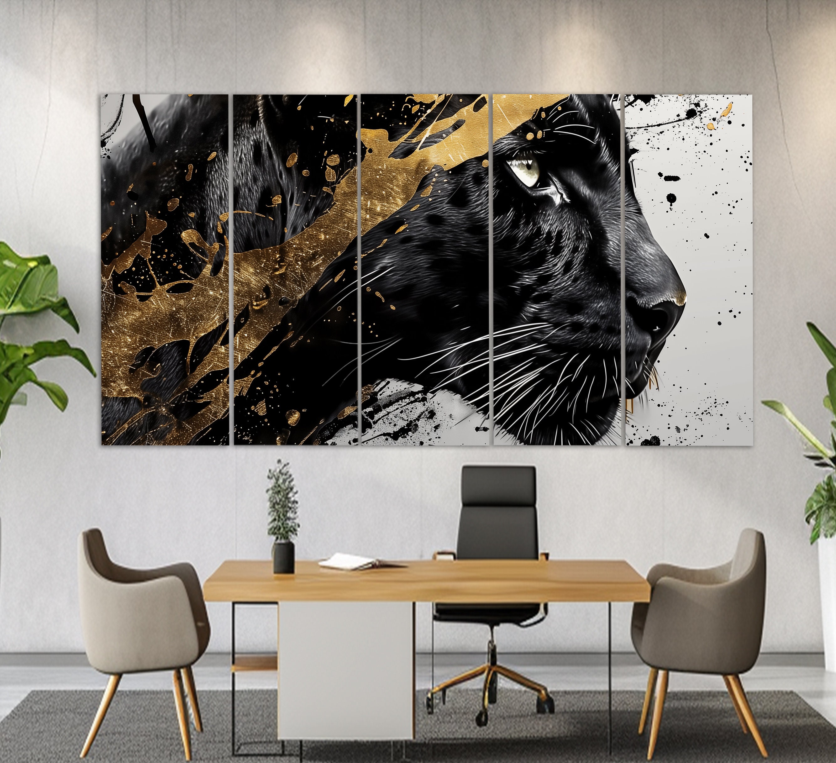 Black Panther Abstract Canvas Print, Panthers Wall Art, Luxury Interior ...