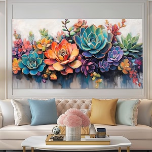 Colorful Succulent Canvas Print, Succulent Poster, Agave Wall Art, Succulent Painting, Succulent Wall Art, Abstract Plants Canvas