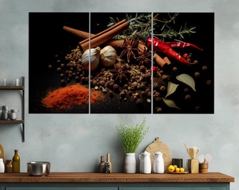 Aromatic Spices Wall Art　ビンテージ　アート Amazon.com: 3 Framed Kitchen Wall Art - Canvas Art Wall