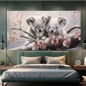 Niedliche Koalas in Liebe Leinwanddruck in neutralen Farben, Schlafzimmer Wand dekor, Romantische Malerei, Koala Wand Kunst, Kinderzimmer Wand dekor