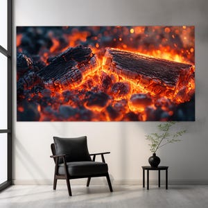 Logs on Fire Canvas Print, Housewarming Gift, Fire Painting, Home Comfort Wall Art, Fireman Gift, Fire Wall Art, Bonfire Canvas Print