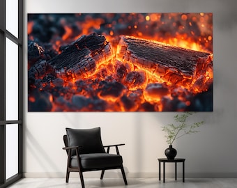 Logs on Fire Canvas Print, Housewarming Gift, Fire Painting, Home Comfort Wall Art, Fireman Gift, Fire Wall Art, Bonfire Canvas Print
