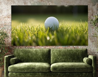 Impressão em tela de close-up de bola de golfe, arte de parede de golfe, pintura de golfe, pôster de golfe, presente para fãs de golfe, decoração de taco de golfe, presente para jogador de golfe