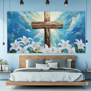 Holy Bible Wall Art, Abstract Wooden Cross Canvas Print in Oil Painting Style, The Cross Wall Art, Religious Wall Art, Religious Wall Decor