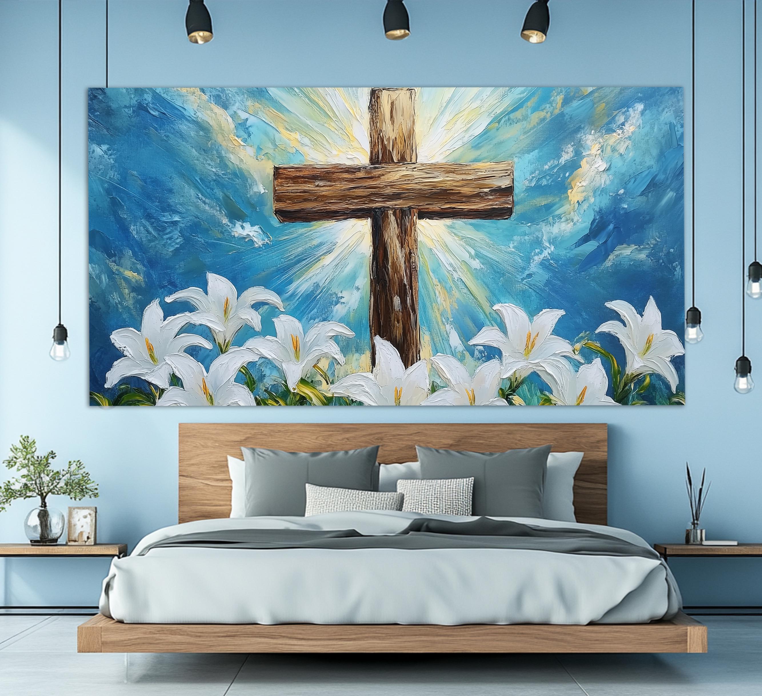 Holy Bible Wall Art, Abstract Wooden Cross Canvas Print in Oil Painting ...